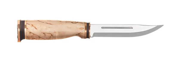 Lovecký nůž s dřevěnou rukojetí. Izolovaný na bílém zádech. — Stock fotografie