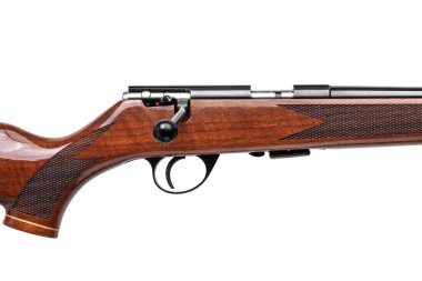 Küçük delikli tüfek 22 lr ahşap popo beyaz backgr izole