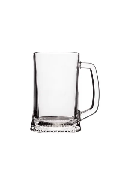 Vaso de cerveza de vidrio transparente vacío con mango aislado en blanco — Foto de Stock