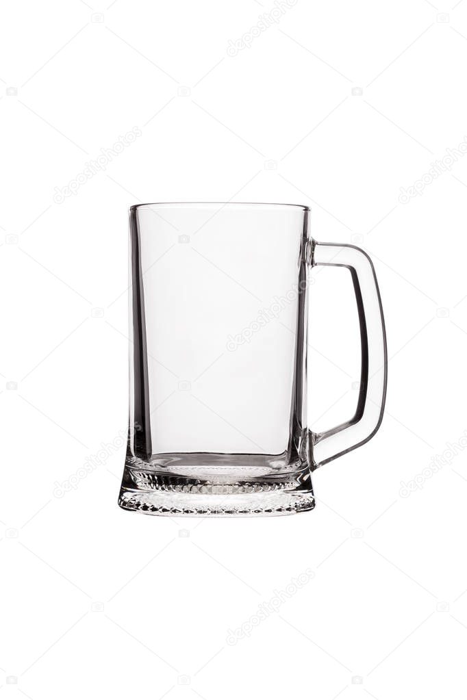 empty transparent glass beer glass with handle isolate on white 