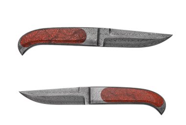 Şam çelik av bıçağı beyaz sırt izole