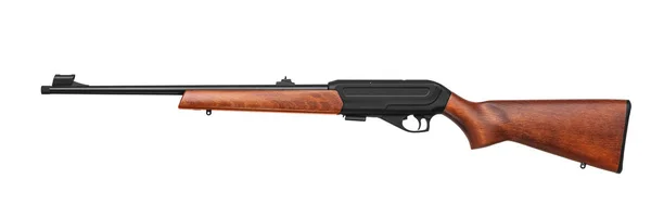 Rifle de calibre pequeño de 22 lr con culata de madera aislada en la espalda blanca —  Fotos de Stock