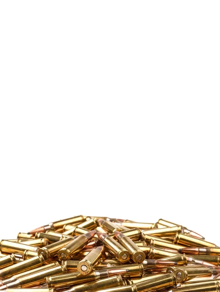 Cartridges for 308 caliber rifle on a white background. a bunch — Stock Photo, Image