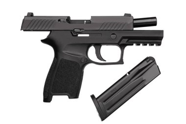 siyah silah tabanca üzerinde beyaz izole