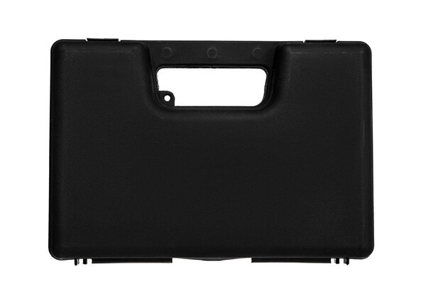 Black plastic case for gun isolated on white background