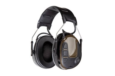 Beyaz arka planda koruyucu kulaklıklar. Güvenlik ekipmanları. Hea