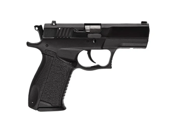 검은 총 권총에 고립 된 흰색 배경 — 스톡 사진