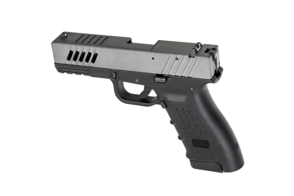 Nowoczesny czarno-szary pistolet izolat na białym tle. — Zdjęcie stockowe