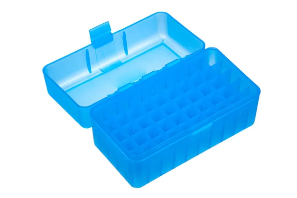 Caixa de plástico para cartuchos isolados em fundo branco — Fotografia de Stock