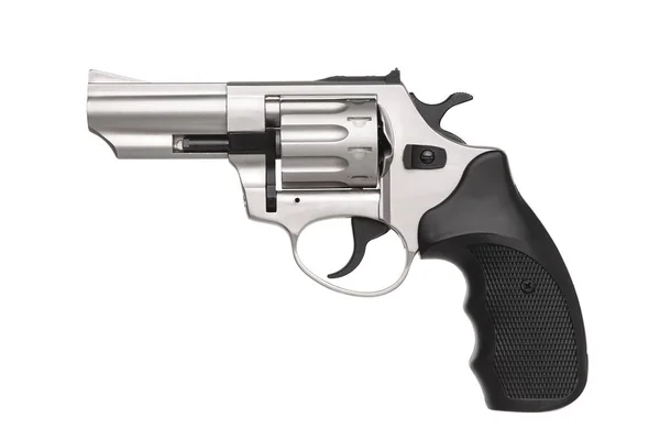 Silberner Revolver isoliert auf weißem Hintergrund. — Stockfoto