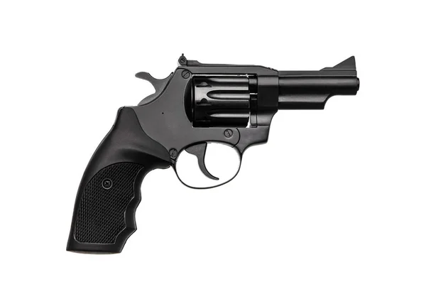 Pistolenrevolver isoliert auf weißem Hintergrund. schwarze Revolverpistole — Stockfoto