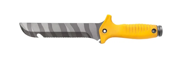 Coltello subacqueo con manico giallo isolato su sfondo bianco — Foto Stock