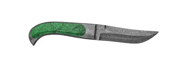 ダマスカスのスチールハンティングナイフは、白い背中に隔離 — ストック写真