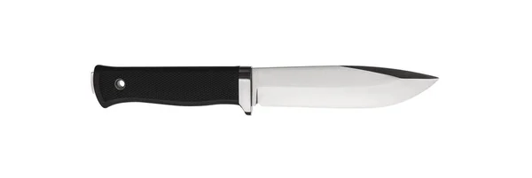 Современный охотничий нож с резиновой ручкой изолирован на белом бэкгре — стоковое фото