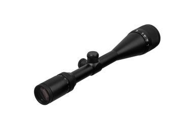 beyaza bürünen silah için modern siyah optik kapsam. Görüş 