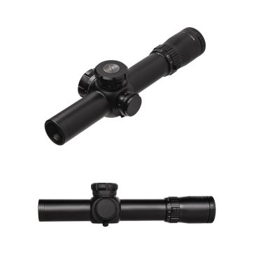 beyaza bürünen silah için modern siyah optik kapsam. Görüş 