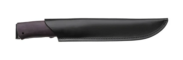 Охотничий нож с деревянной ручкой и кожаный чехол — стоковое фото