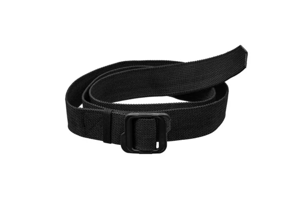 Black nylon fastening belt, strap isolated on white background.
