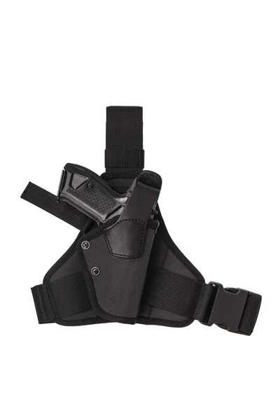 Holster moderne noir pour un isolat de pistolet sur fond blanc . — Photo