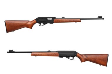 Küçük delikli tüfek 22 lr ahşap popo beyaz sırt izole