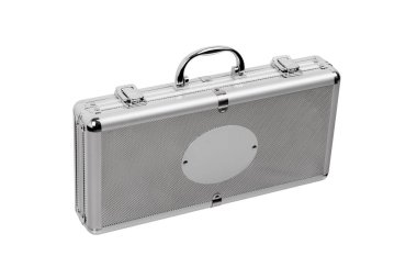 Beyaz izole metal köşeli alüminyum evrak çantası