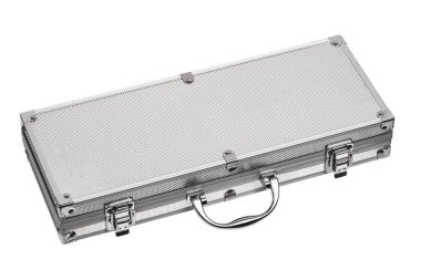 Beyaz izole metal köşeli alüminyum evrak çantası