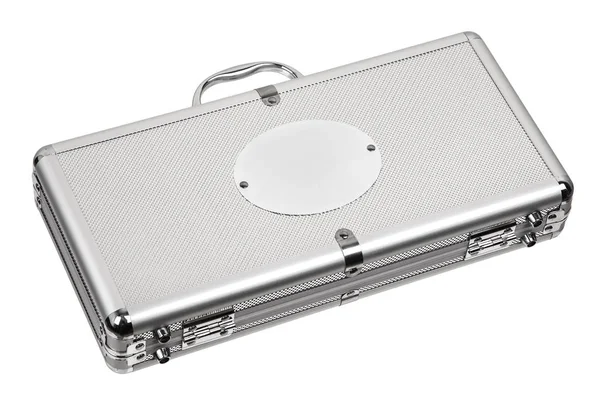 Beyaz izole metal köşeli alüminyum evrak çantası