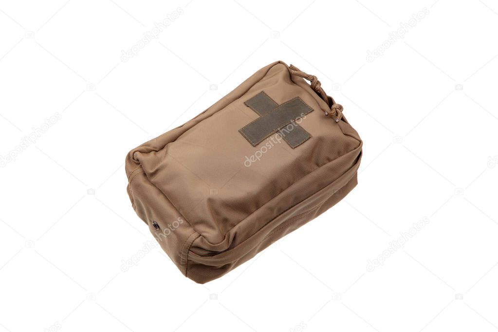 First-aid kit on white background. Modern military first aid kit