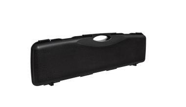 Beyaz arka üzerinde izole silah için siyah plastik durumda