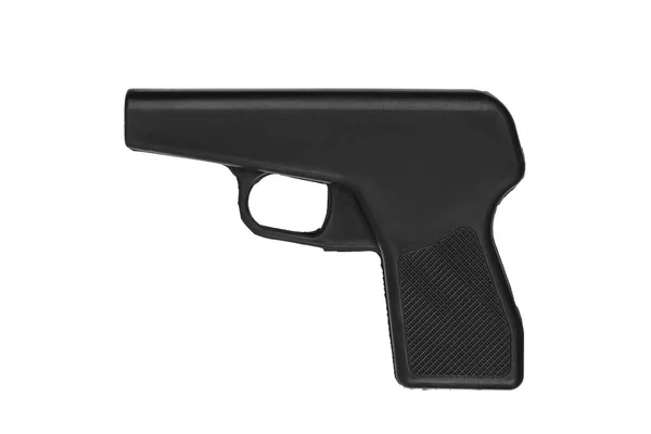 Czarny kauczuk fikcyjny pistolet izolowany na białym tle. Manekin WEAP — Zdjęcie stockowe