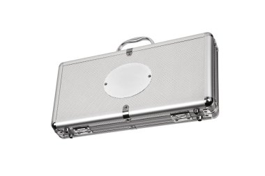 Beyaz izole metal köşeli alüminyum evrak çantası