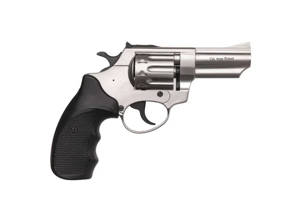 Stříbrný pistolový revolver izoloval na bílém pozadí. Pistole. Zbraně — Stock fotografie