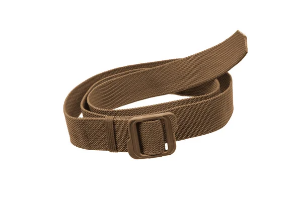 Brown nylon fastening belt, strap isolated on white background. — Stock Photo, Image
