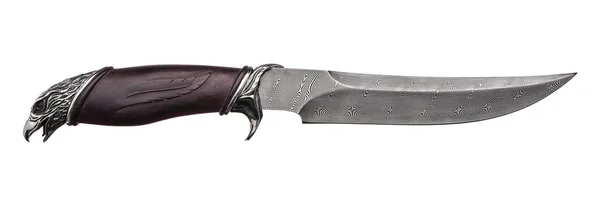 Cuchillo de caza con mango de madera. Aislado en la espalda blanca . — Foto de Stock