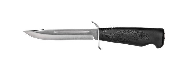 Охотничий нож с деревянной ручкой. Изолированный на белой спине
.