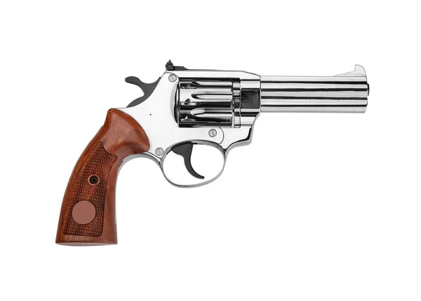 Pistola de prata revólver isolado no fundo branco . — Fotografia de Stock