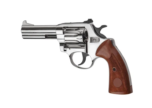 Silberner Revolver isoliert auf weißem Hintergrund. — Stockfoto