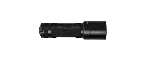 Moderne Taschenlampe aus schwarzem Metall isoliert auf weiß — Stockfoto