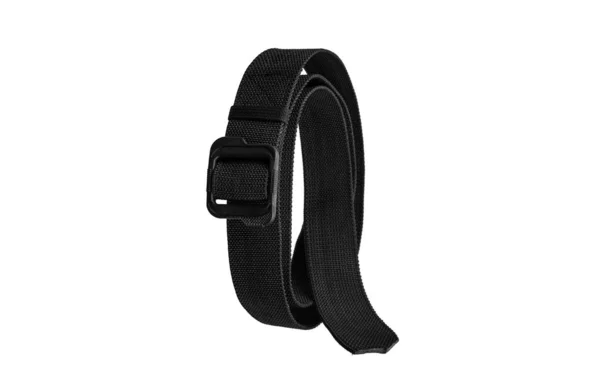 Black nylon fastening belt, strap isolated on white background.