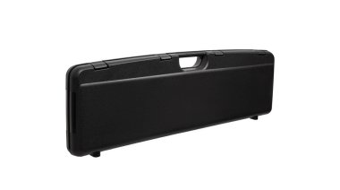 Beyaz arka üzerinde izole silah için siyah plastik durumda