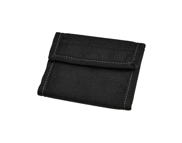 Naylon cüzdan. Taktik düzenleyici. Beyaz bir sırt çantasında siyah cüzdan. — Stok fotoğraf