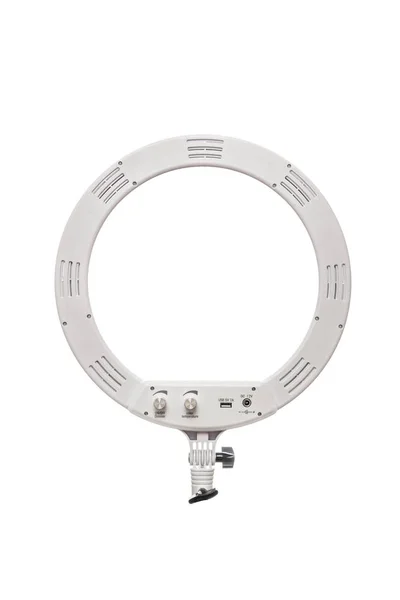 Крупним планом кругла неонова світлодіодна лампа ізольовано білий фон. Поп — стокове фото