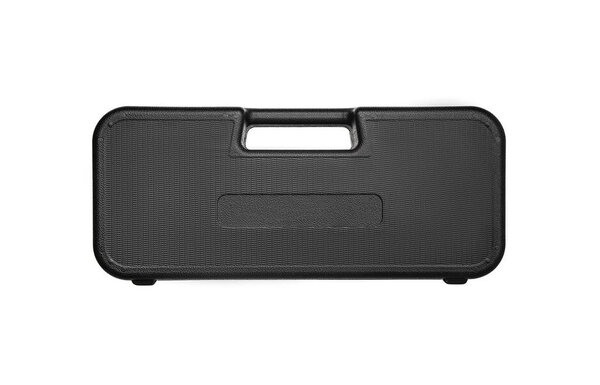 Black plastic case for transporting weapons and tools. Protective case for fragile or expensive items.