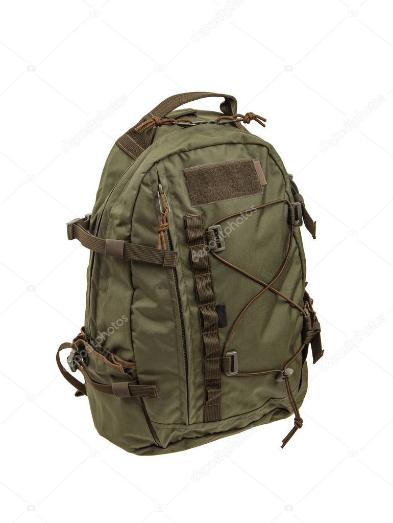 Rucksack isolated on white background. Military backpack isolate