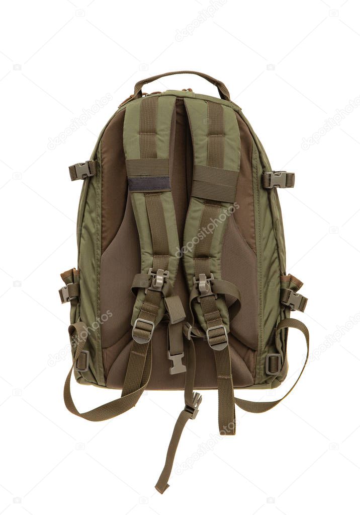 Rucksack isolated on white background. Military backpack isolate