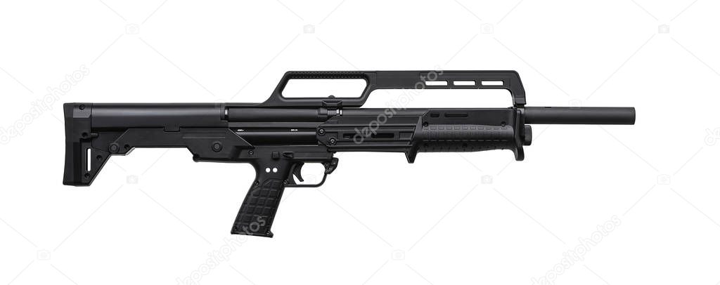 Modern semi-automatic tactical shotgun isolate on white backgrou