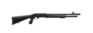 Modern solak yarı otomatik taktik av tüfeği beyaz arka planda izole edildi. Spor, avcılık ve nefsi müdafaa için pürüzsüz silahlar.