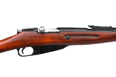 Sovyet Mosin tüfeği beyaz arka planda izole edildi. Kızıl Ordu 'nun ve devrimin silahı. 2. Dünya Savaşı 'ndan kalma klasik bir cıvata tüfeği..