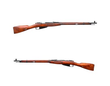 Sovyet Mosin tüfeği beyaz arka planda izole edildi. Kızıl Ordu 'nun ve devrimin silahı. 2. Dünya Savaşı 'ndan kalma klasik bir cıvata tüfeği..