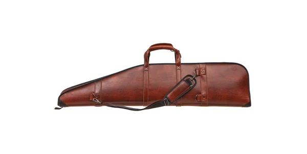 Luxus Bőrtok Fegyverek Izolált Fehér Alapon Barna Bőrönd Egy Vadászpuskához — Stock Fotó